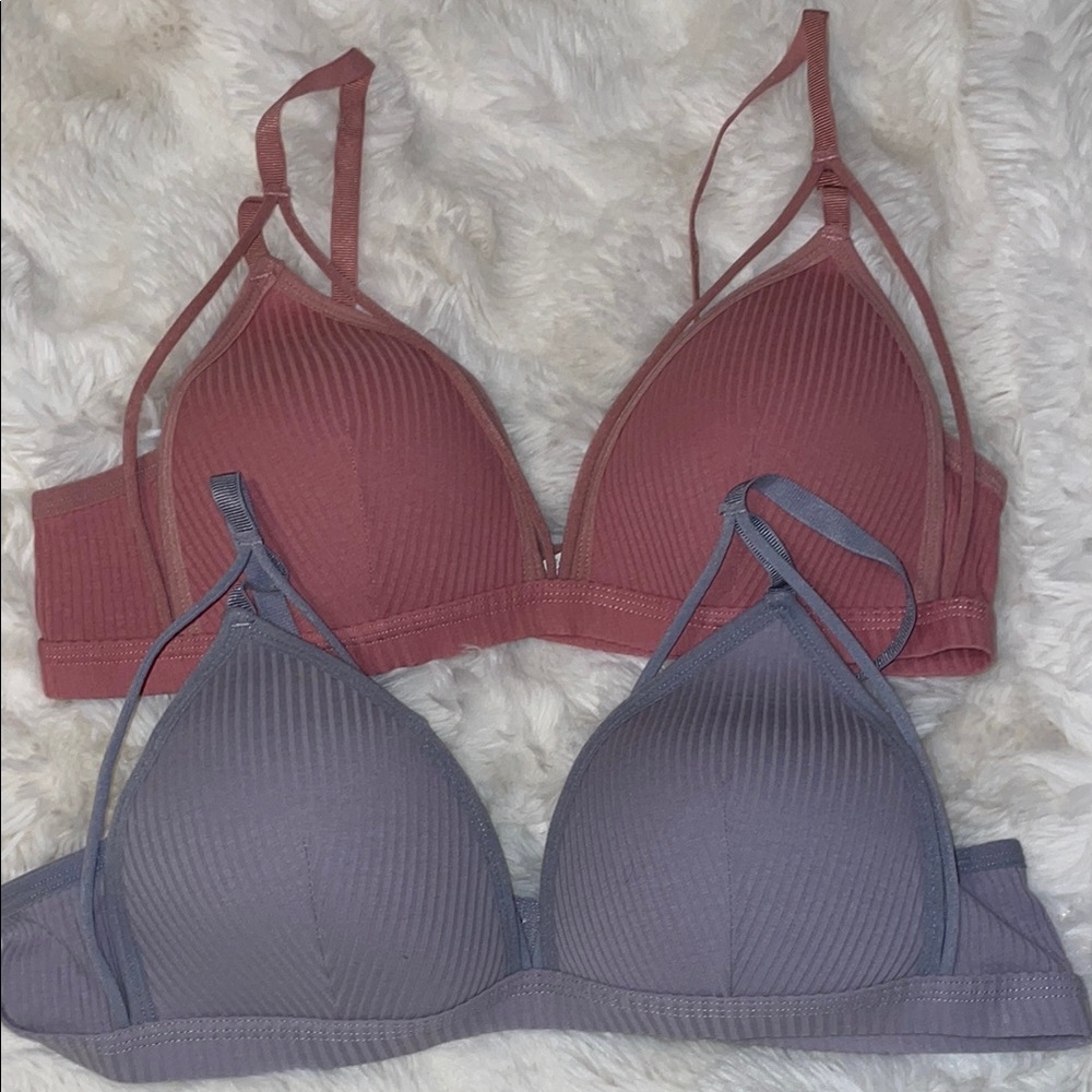 SHEIN Pink and Gray Ribbed Triangle Bras